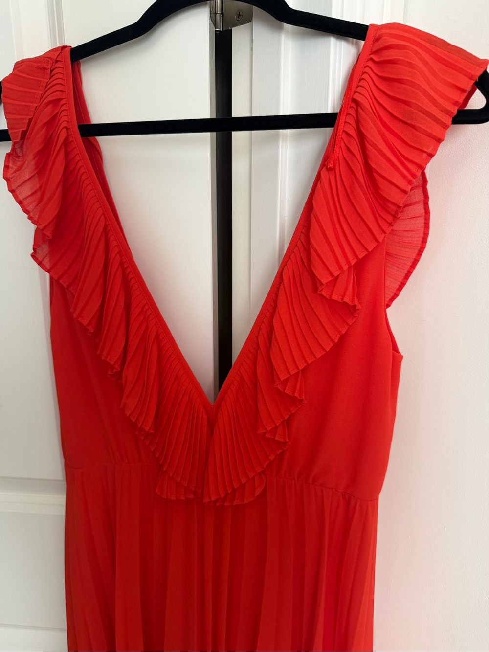 Red Ruffled V-Neck Maxi Dress - Picture 3 of 4